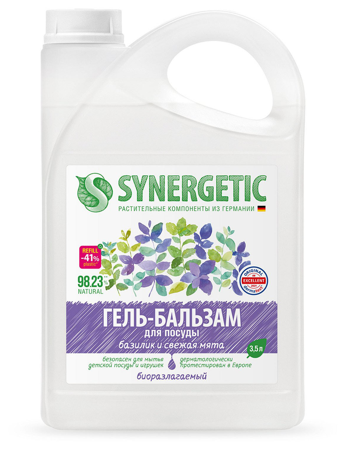 

Средство для мытья посуды SYNERGETIC 103351, 3.5л, гель, Базилик и свежая мята (0), 103351
