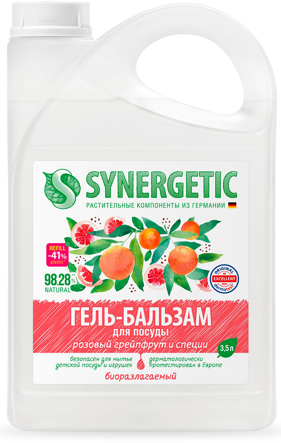 

Средство для мытья посуды SYNERGETIC 103352, 3.5л, гель, Розовый грейпфрут и специи (0), 103352