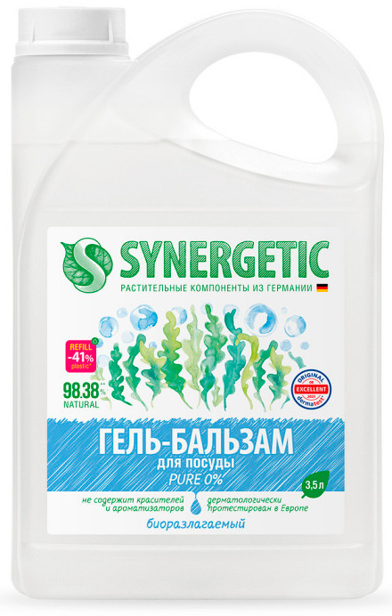 

Средство для мытья посуды SYNERGETIC 103356, 3.5л, гель, без отдушки (0), 103356