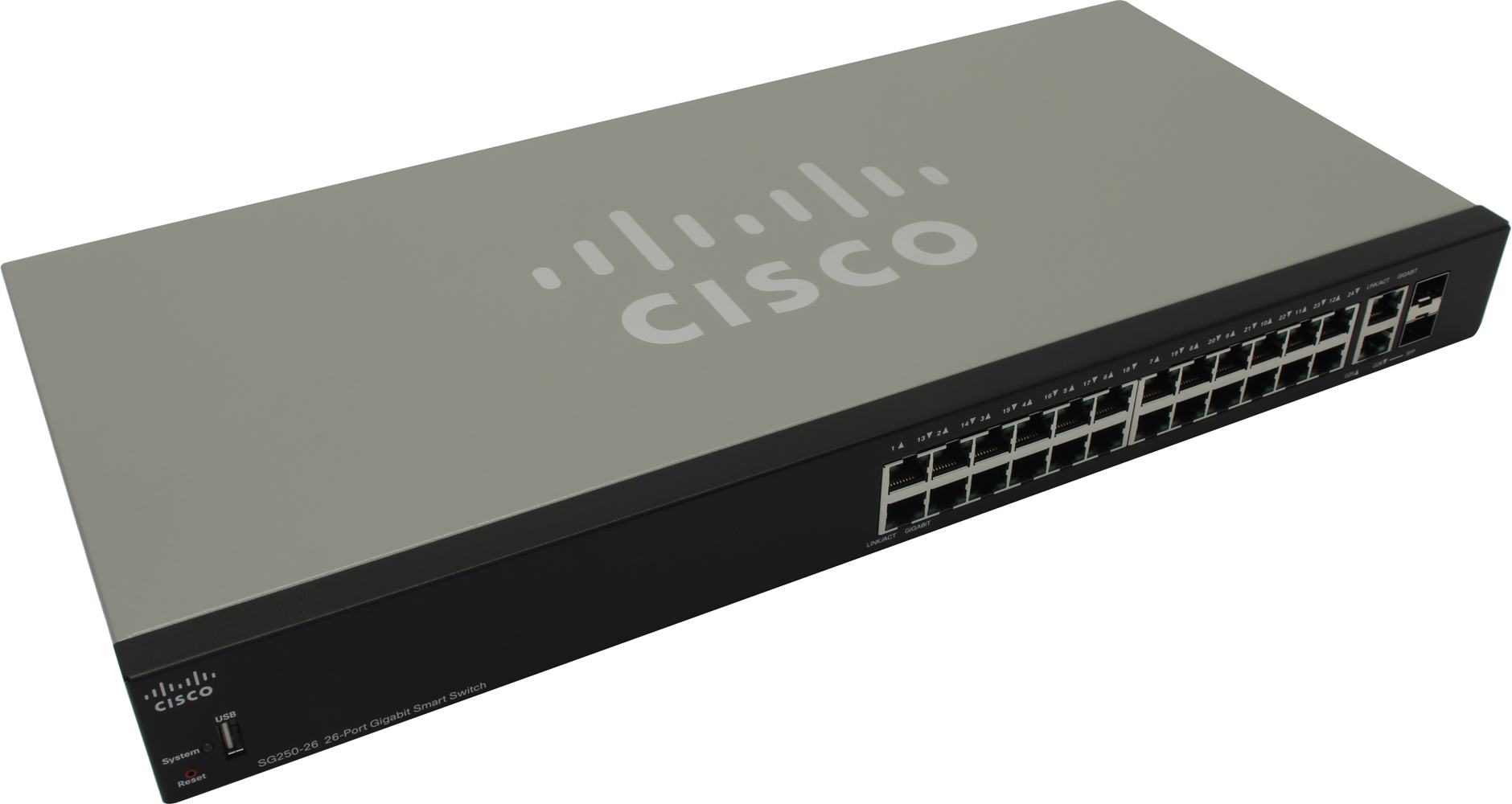 

Коммутатор Cisco SG250-26, управляемый, кол-во портов: 24x1 Гбит/с, кол-во SFP/uplink: combo RJ-45/SFP 2x1 Гбит/с, установка в стойку (SG250-26-K9-EU), SG250-26