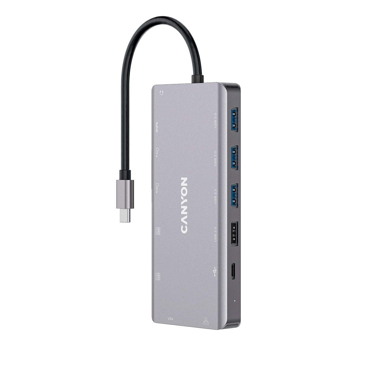 Док-станция Canyon DS-12, 1 x USB 2.0, 3 x USB 3.0, 2 x USB Type-C, RJ-45, 1 x VGA, Mini jack, 2xHDMI, RJ-45, SDHC/ microSDHC, серый (CNS-TDS12)