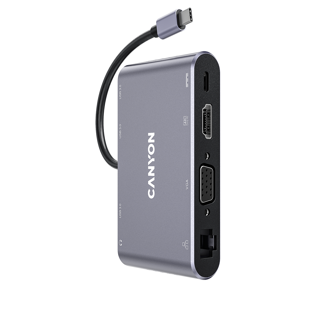 

Док-станция Canyon DS14, 3x USB 3.0, 1x USB Type-C,1xRJ-45, 1x VGA, Mini jack,1xHDMI, серый (CNS-TDS14), DS14