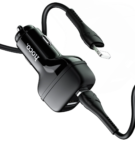 Автомобильное зарядное устройство Hoco Z36, 2xUSB, 2.4А, кабель Lightning 8-pin, черный