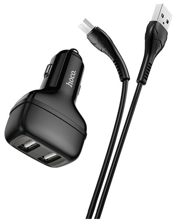 

Автомобильное зарядное устройство Hoco Z36, 2xUSB, 2.4А, кабель microUSB, черный, Z36