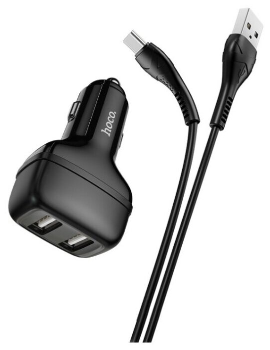 

Автомобильное зарядное устройство Hoco Z36, 2xUSB, 2.4А, кабель USB Type-C, черный, Z36