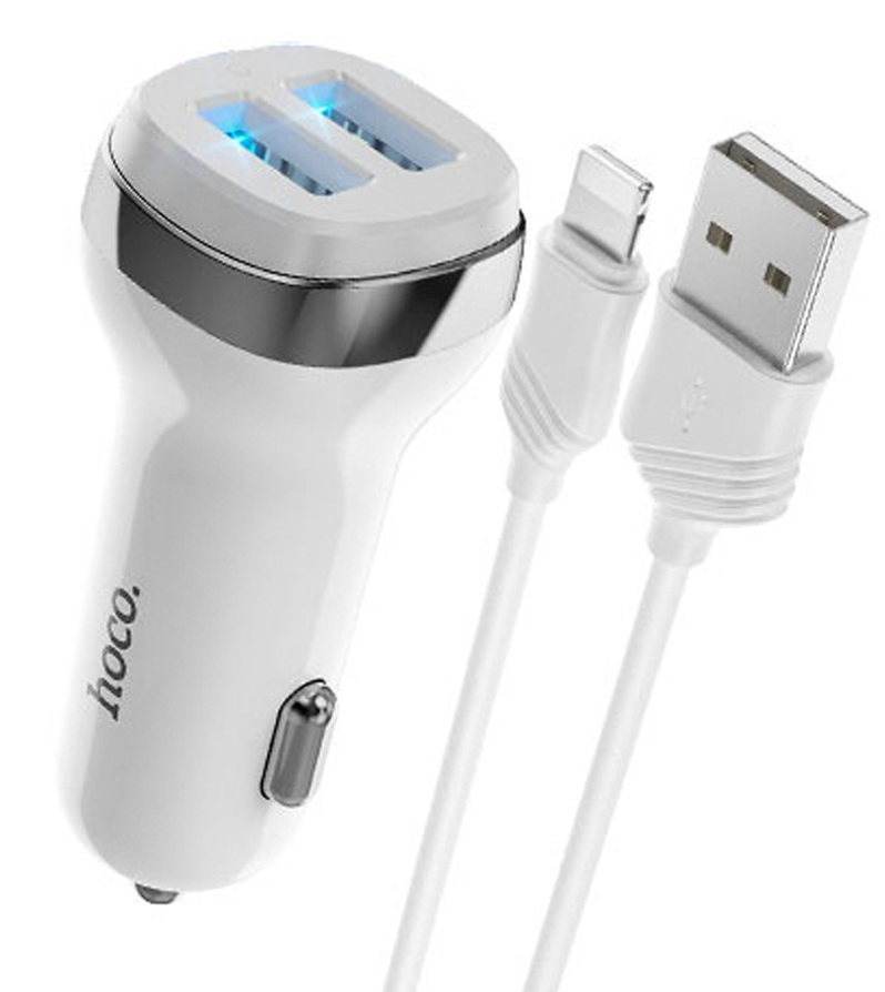 

Автомобильное зарядное устройство Hoco Z40 Superior, 2xUSB, 2.4А, кабель Lightning 8-pin, белый, Z40 Superior