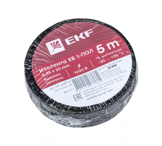 

Изолента ХБ 1-ПОЛ, 350 мкм/2 см/5 м, черная, EKF PROxima (plc-hb-pol1-4), 1-ПОЛ