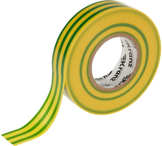 Изолента ПВХ, 180 мкм/1.9 см/20 м, желто-зеленая, 10 шт., Kranz Профессиональная (KR-09-2807)