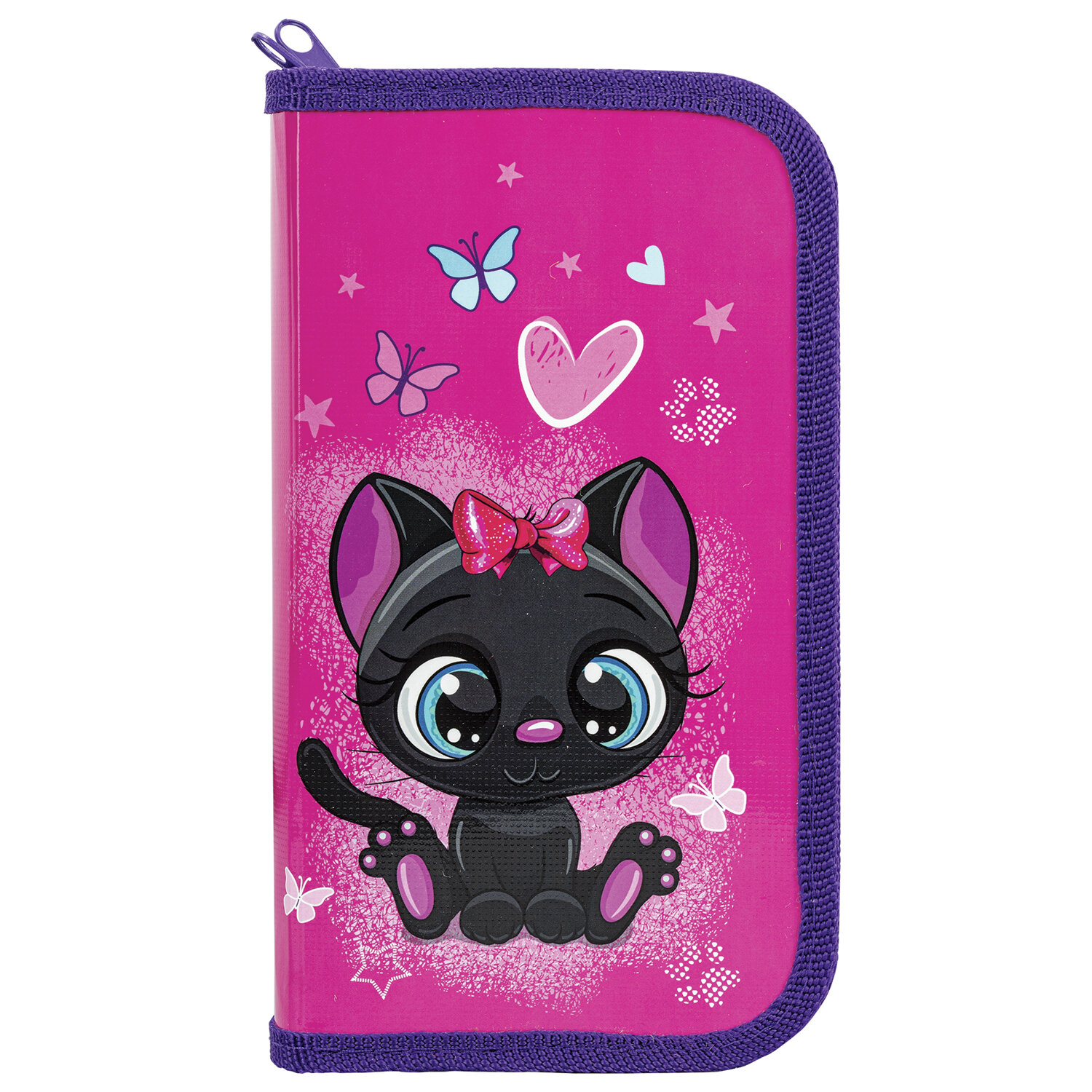 

Пенал ПИФАГОР Basic Black kitten, 2 отделения, малиновый (270881), Black kitten