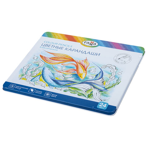 

Набор цветных карандашей ГАММА Классические, шестигранные, 24 шт., заточенные (80220214)