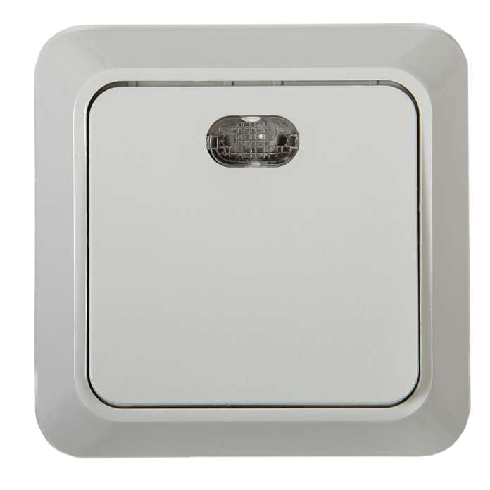 Выключатель IN HOME Bolleto, 1кл., индикатор/подсветка, открытый монтаж, в сборе, белый (4680005959754)