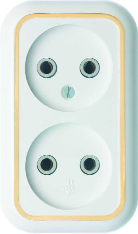 

Розетка КУНЦЕВО-ЭЛЕКТРО Валентина РА10-382, скрытый монтаж, 2-х постовая, 10A, в сборе, IP20, белый/золотой (5417), РА10-382