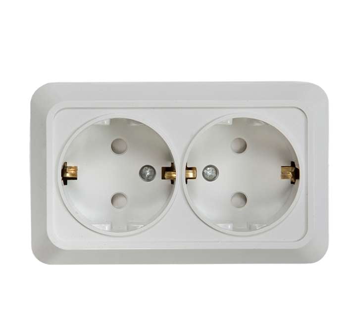 

Розетка IN HOME BOLLETO 7128х, открытый монтаж, 2-х постовая, с з/к, со шторками, в сборе, IP20, белый (4690612000961), 7128х