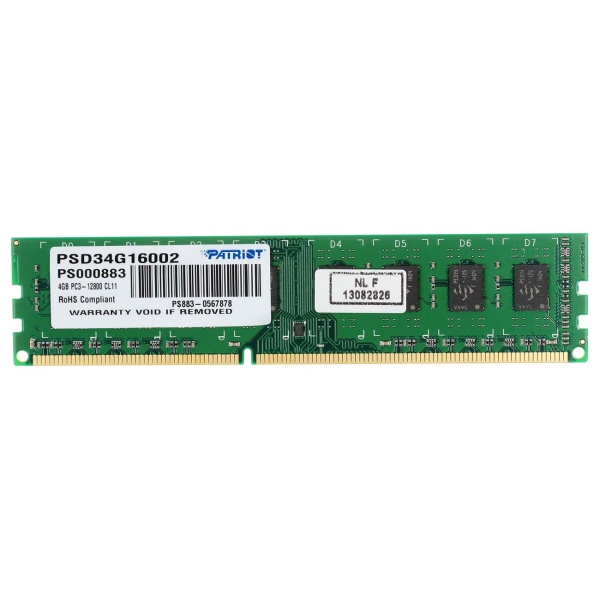 

Память DDR3 DIMM 4Gb, 1600MHz, CL11, 1.5 В, Patriot Memory, Signature (PSD34G16002), PSD34G16002