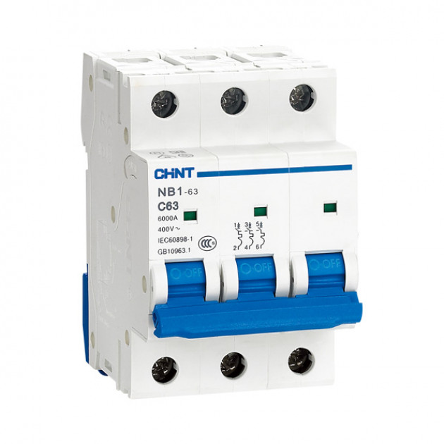 

Выключатель автоматический CHINT NB1-63 трехполюсный (3P/3П) 3А C 6 (179704), NB1-63