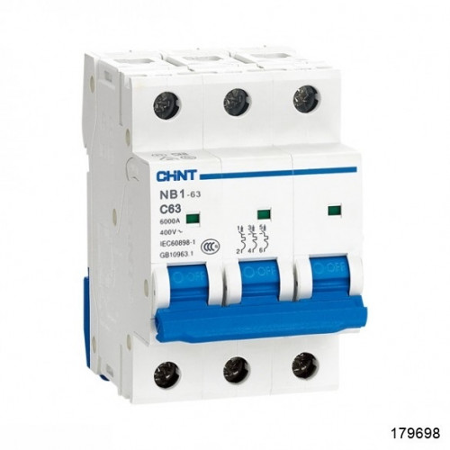 

Выключатель автоматический CHINT NB1-63 трехполюсный (3P/3П) 6А D 6 (179723), NB1-63