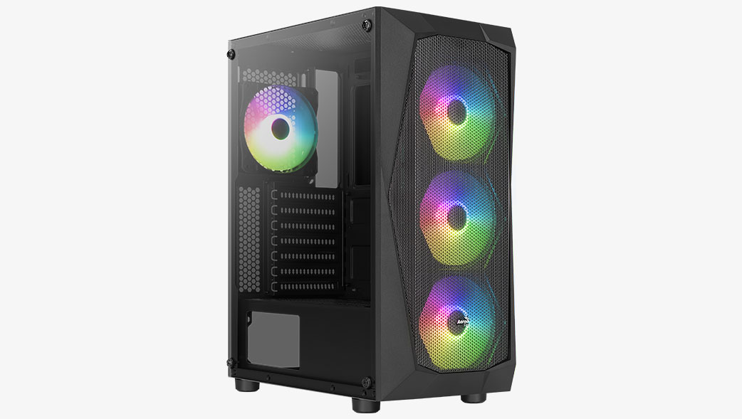 Корпус AeroCool Falcon G, ATX, Midi-Tower, 2xUSB 3.0, RGB подсветка, черный, без БП (Falcon-G-BK-V2)