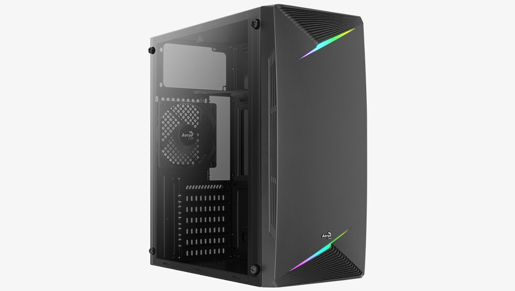 Корпус AeroCool Talon A, ATX, Midi-Tower, USB 3.0, RGB подсветка, черный, без БП (TALON-A-BK-v1)