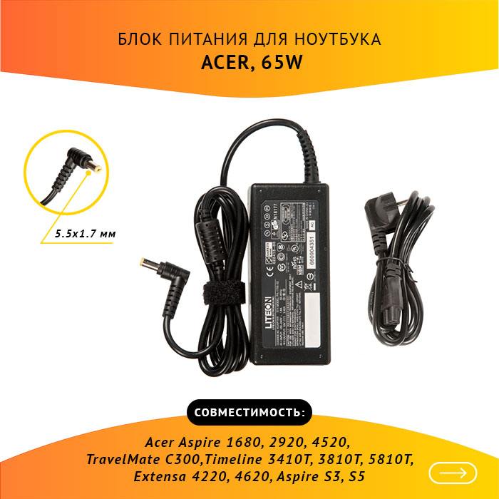 

Адаптер питания ноутбука сетевой PA-1700-02 для Acer, 65Вт, 19V, 3.42A, черный (398934), PA-1700-02