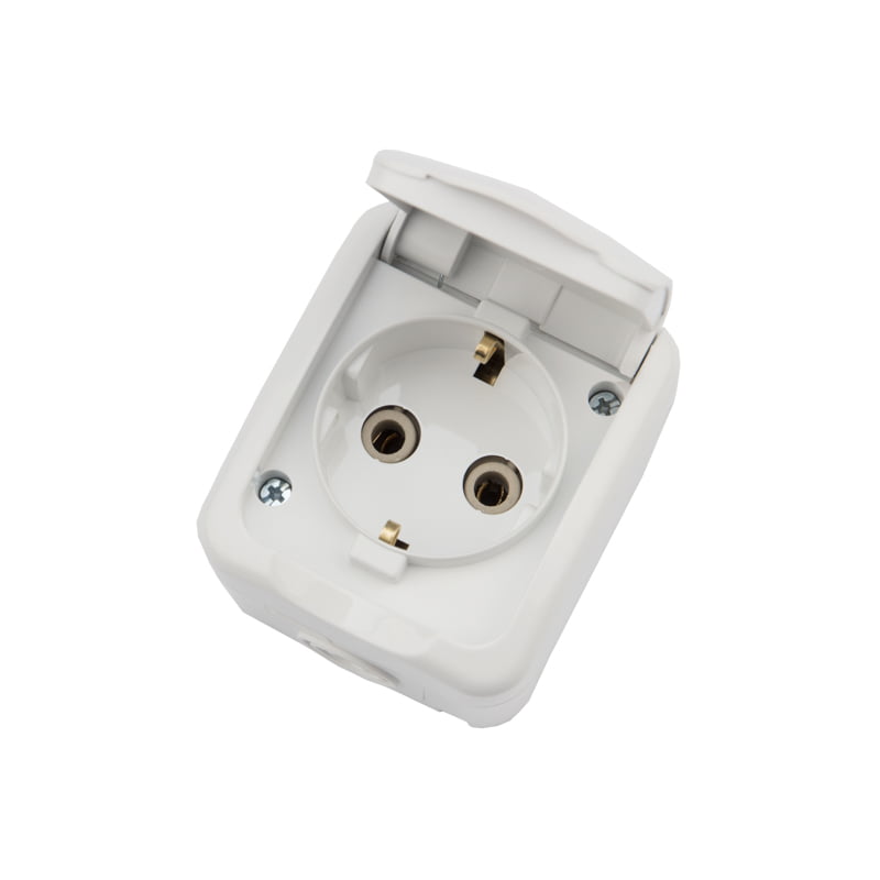 

Розетка Kranz Mini, открытый монтаж, однопостовая, с з/к, с крышкой, 16A, в сборе, IP54, белый (KR-78-0604), 0