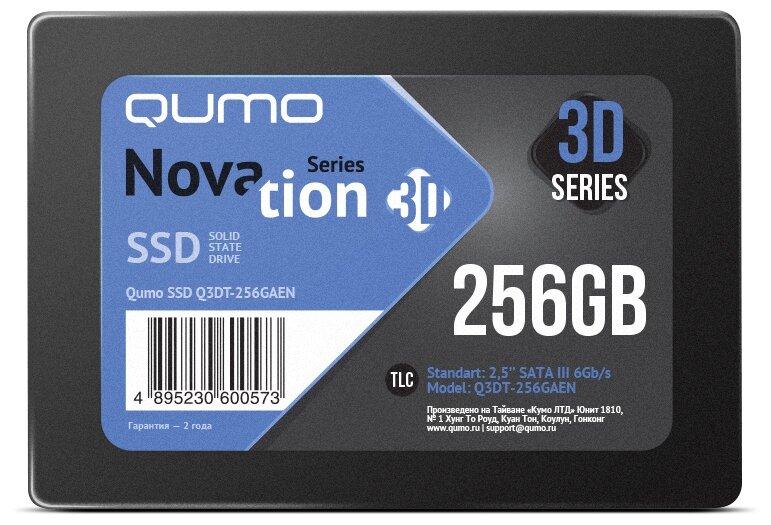 

Твердотельный накопитель (SSD) Qumo 256Gb Novation 3D TLC, 2.5", SATA3 (Q3DT-256GSCY)