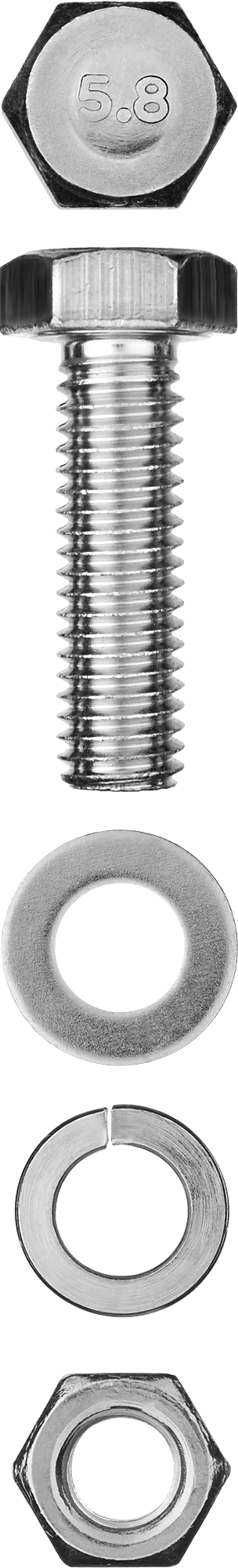 

Болт (DIN933) с шестигранной головкой в комплекте с гайкой (DIN934), шайбой (DIN125), шайбой пруж. (DIN127) Зубр 303436-08-020, М8, 2 см, 933 DIN, 8 мм, оцинкованная сталь, 6 шт., фасовка (303436-08-020), 303436-08-020
