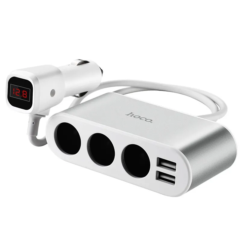 

Разветвитель автоприкуривателя HOCO Z13, на 3 прикуривателя, 2 USB выхода, со шнуром, Z13