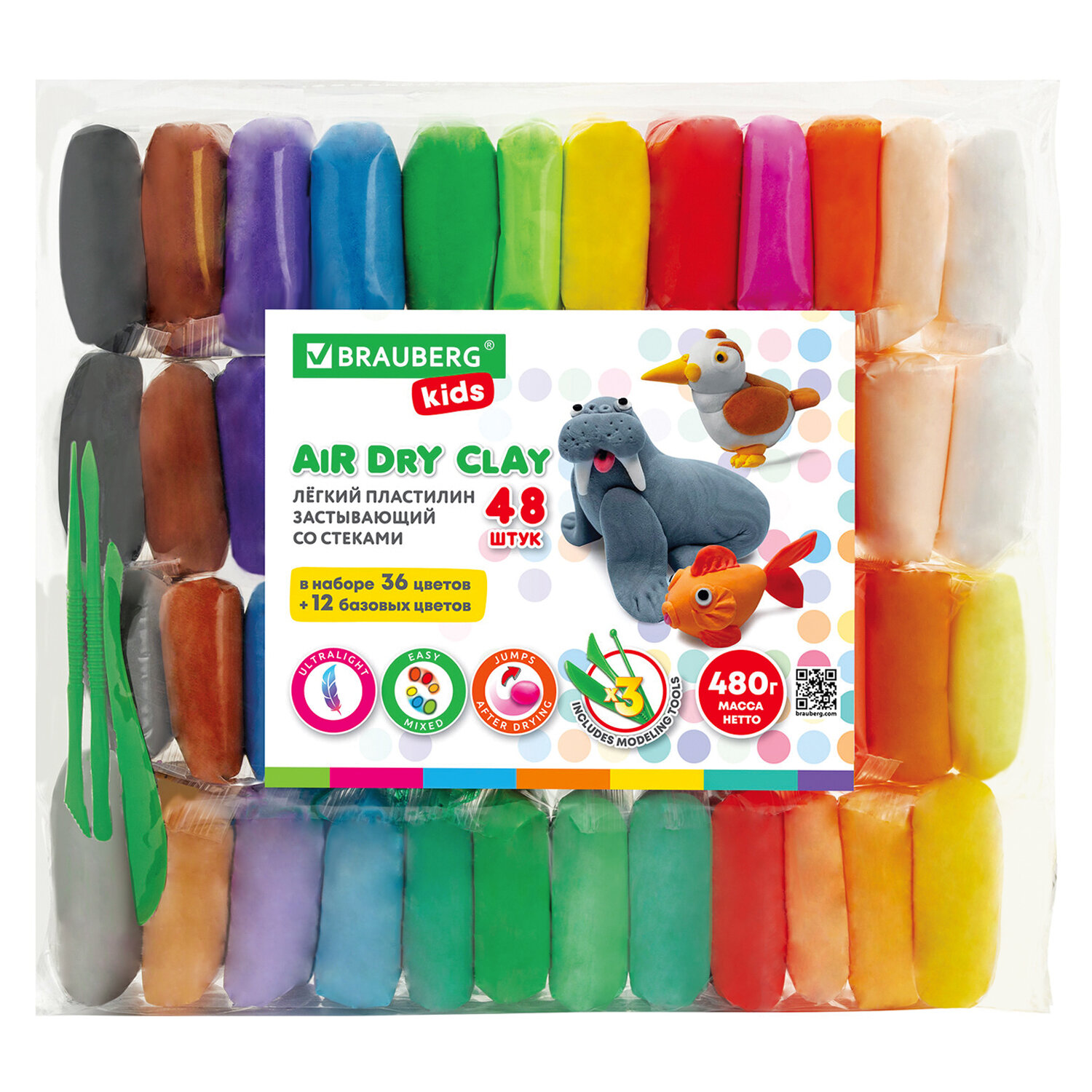 

Пластилин BRAUBERG KIDS, 48 цветов, 480 г (106310), KIDS