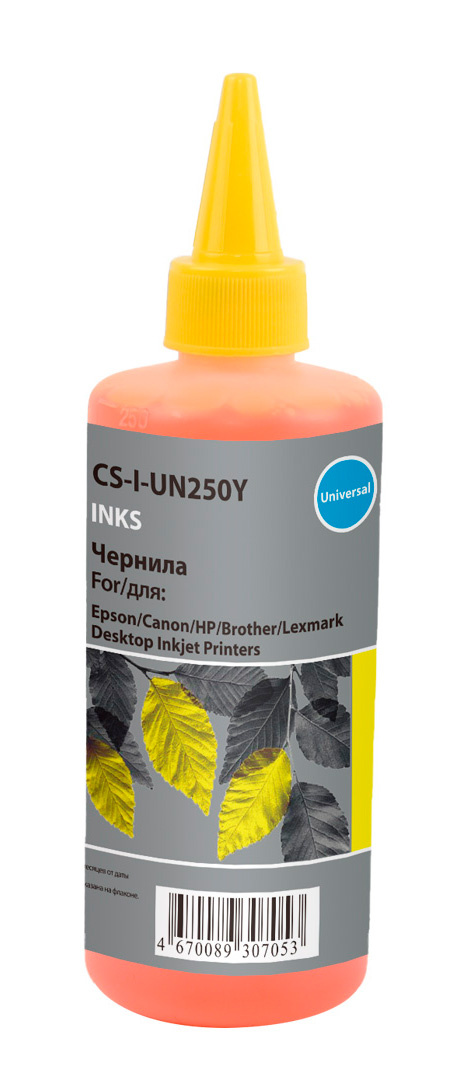 

Чернила Cactus, 250 мл, желтый, совместимые, водные для HP/Lexmark/Canon/Epson/Brother (CS-I-Un250Y)