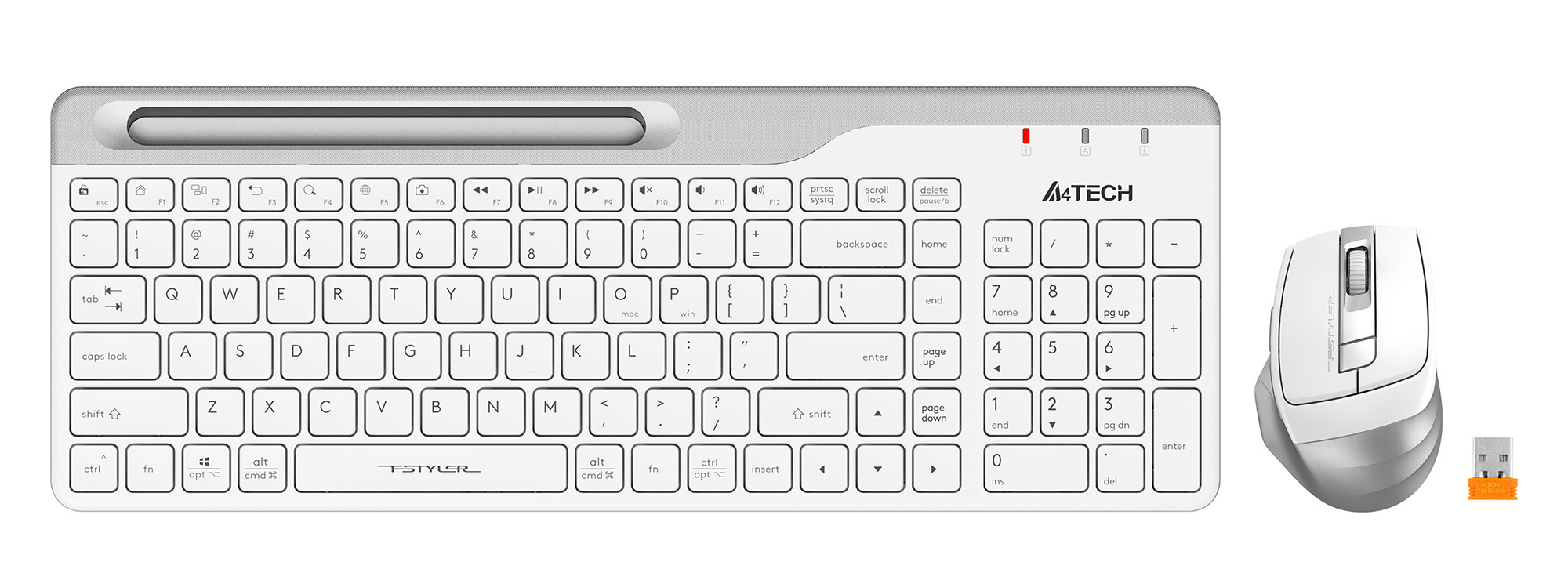 Клавиатура + мышь A4Tech Fstyler FB2535C, беспроводная, Bluetooth / USB, белый/серый (FB2535C)