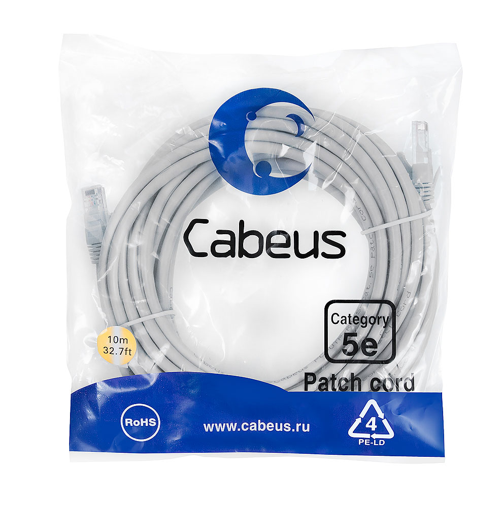

Патч-корд UTP кат.5e, 10м, RJ45-RJ45, серый, CU, Cabeus PC-UTP-RJ45-Cat.5e-10m (7699c), PC-UTP-RJ45-Cat.5e-10m