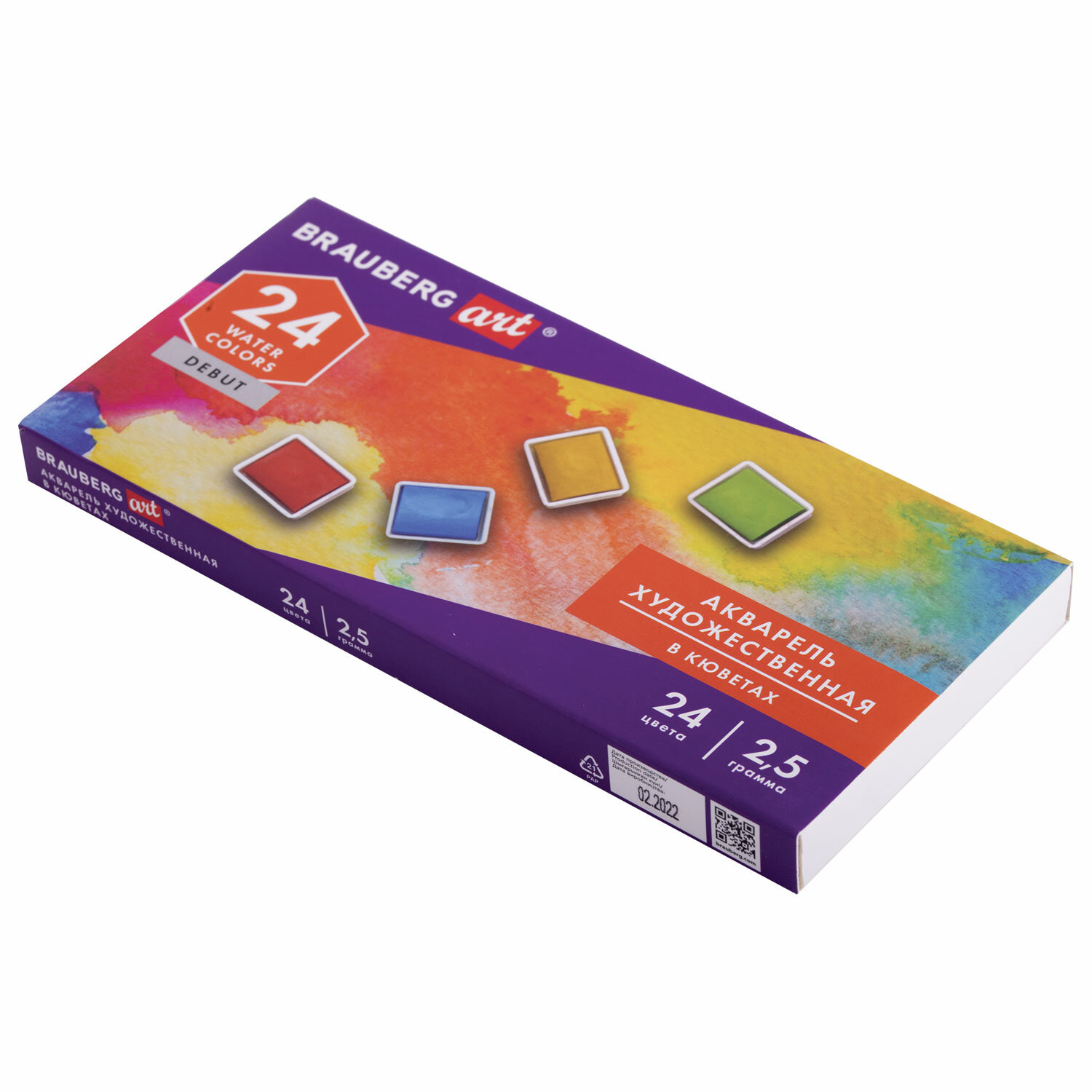 

Краски акварельные 24 шт./24 цветов, кювета, картонная коробка, BRAUBERG DEBUT (191778)