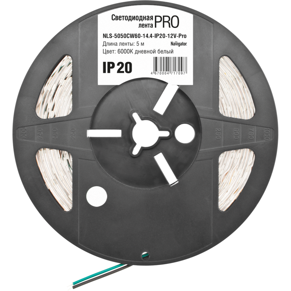 Лента светодиодная Navigator 71709, 5 м, 14.4 Вт на метр, 6000 K (NLS-5050CW60-14.4-IP20-12V-Pro R5)