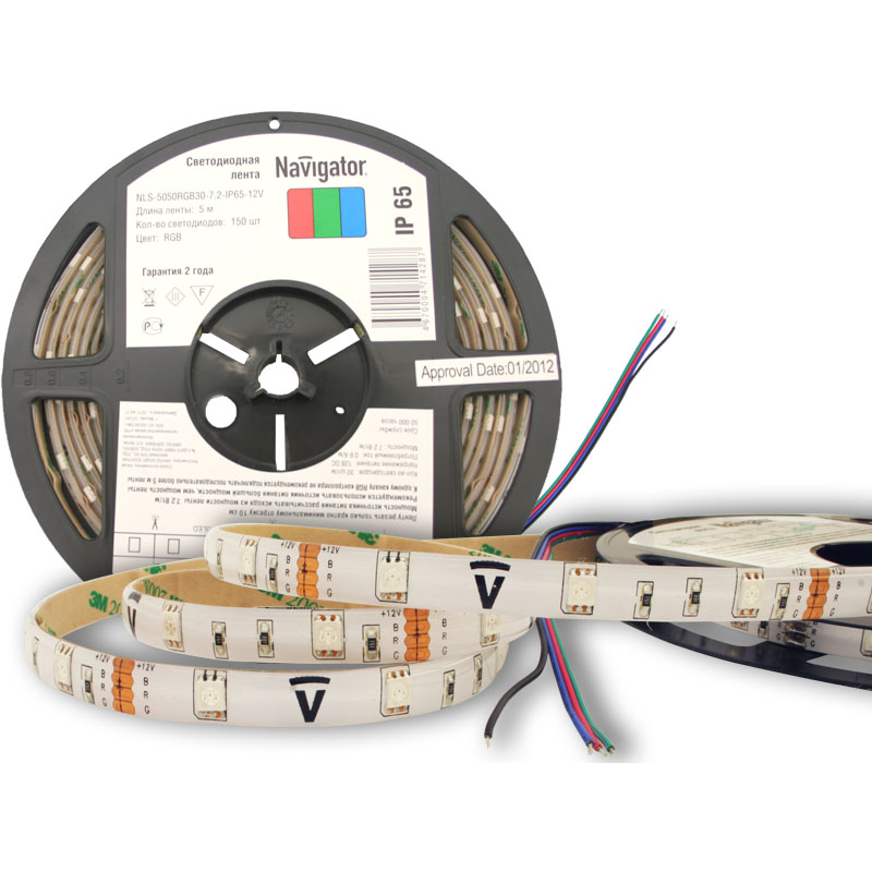 Лента светодиодная Navigator 71428, 5 м, 7.2 Вт на метр (NLS-5050RGB30-7.2 IP65 12B R5)