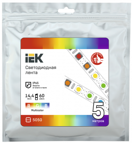 Лента светодиодная IEK LSR-5050RGB60-14,4-IP65-12В, 5 м, SMD 5050, 14.4 Вт на метр