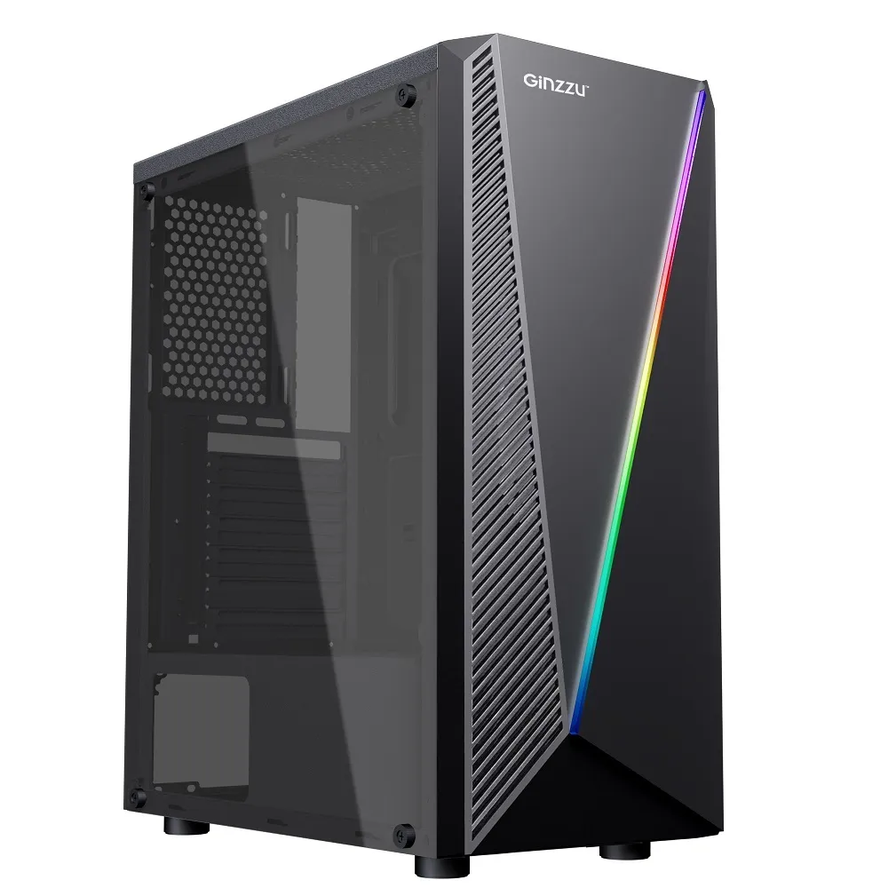 Корпус Ginzzu SL150, ATX, Midi-Tower, USB 3.0, RGB подсветка, черный, без БП