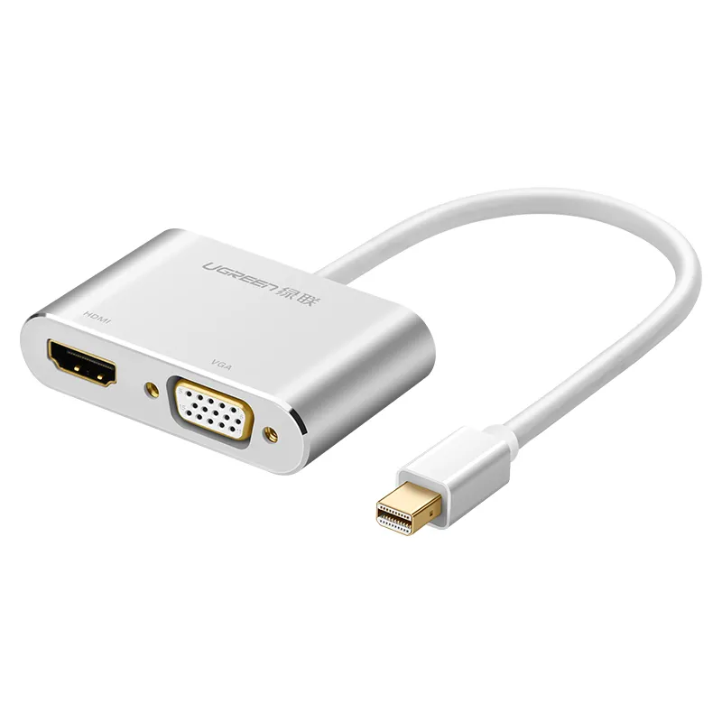 

Переходник (адаптер) Mini DisplayPort(20M)-HDMI(19F)+VGA(15F) 4K, экранированный, 10 см, белый UGREEN MD115 (20421), MD115