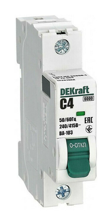 

Выключатель автоматический DeKraft ВА-103 однополюсный (1P/1П) 4А C 6кА (12267DEK)