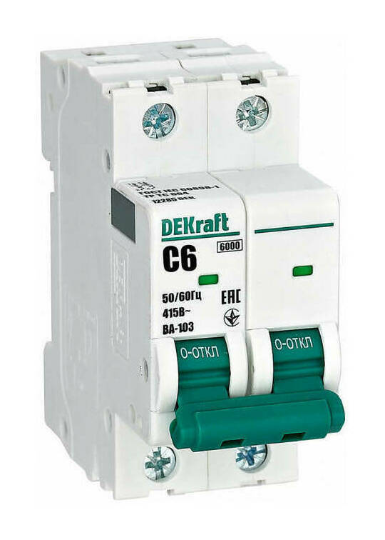 

Выключатель автоматический DeKraft ВА-103 двухполюсный (2P/2П) 6А C 6кА (12285DEK)