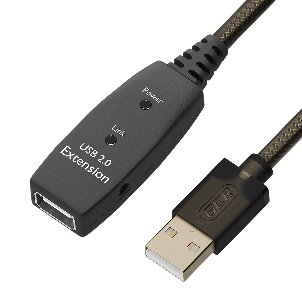 Кабель USB 2.0(Am)-USB 2.0(Af), экранированный, 5м, черный/прозрачный GCR GCR-UECa5 (GCR-53804)