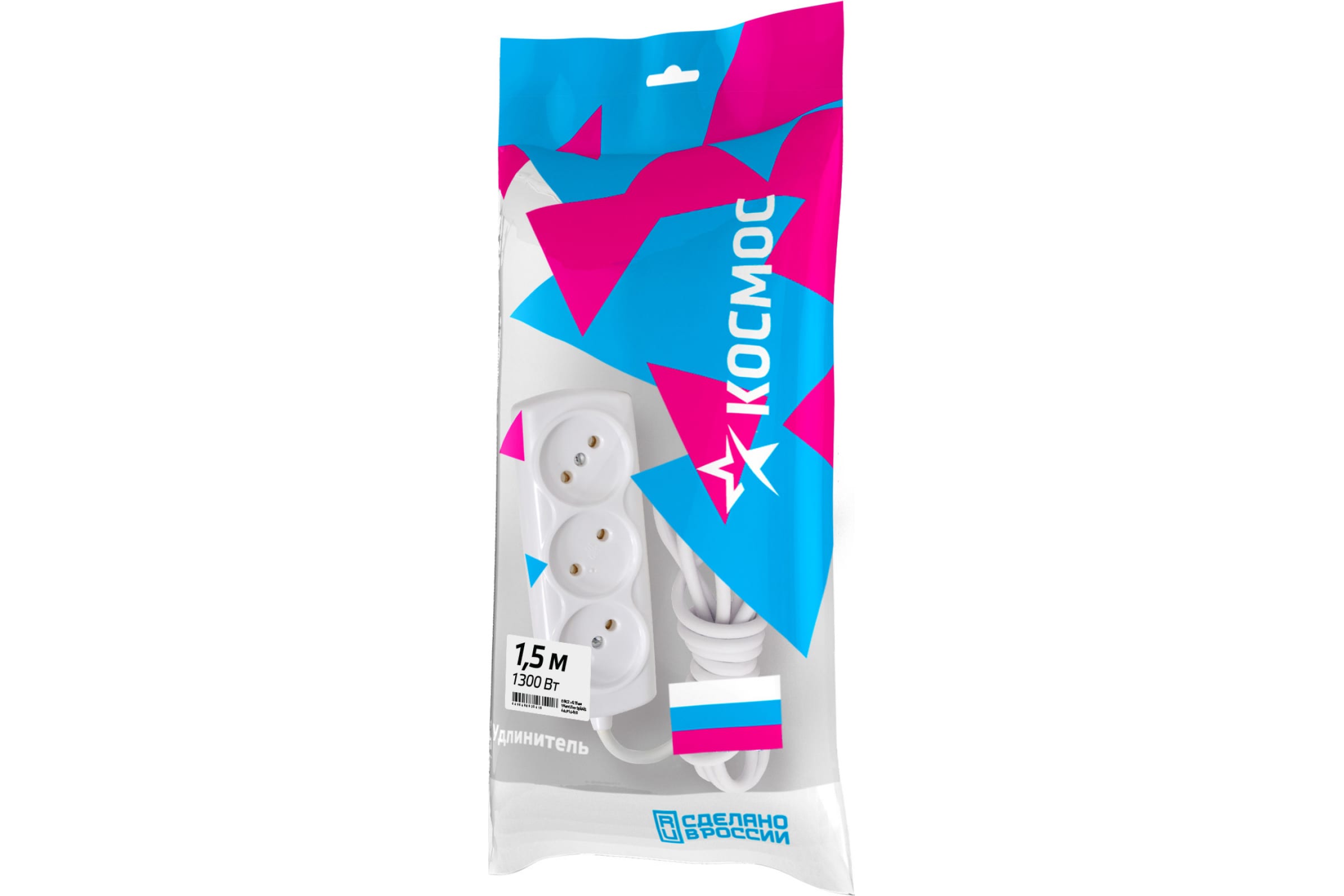 

Удлинитель Космос ПВС, 3-розетки, 1.5м, белый (YKsm1.5m-3g(6A)S), ПВС