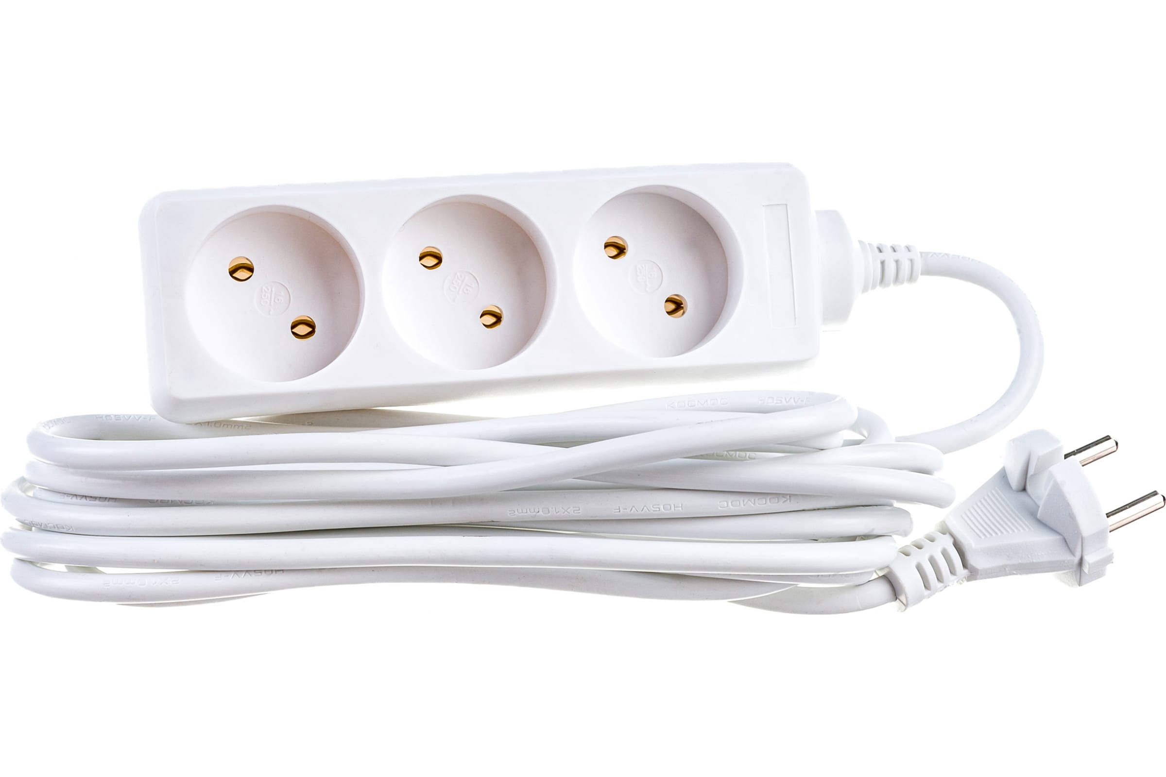 

Удлинитель Космос ПВС, 3-розетки, 5м, белый (YKsm5m-3g(K)), ПВС