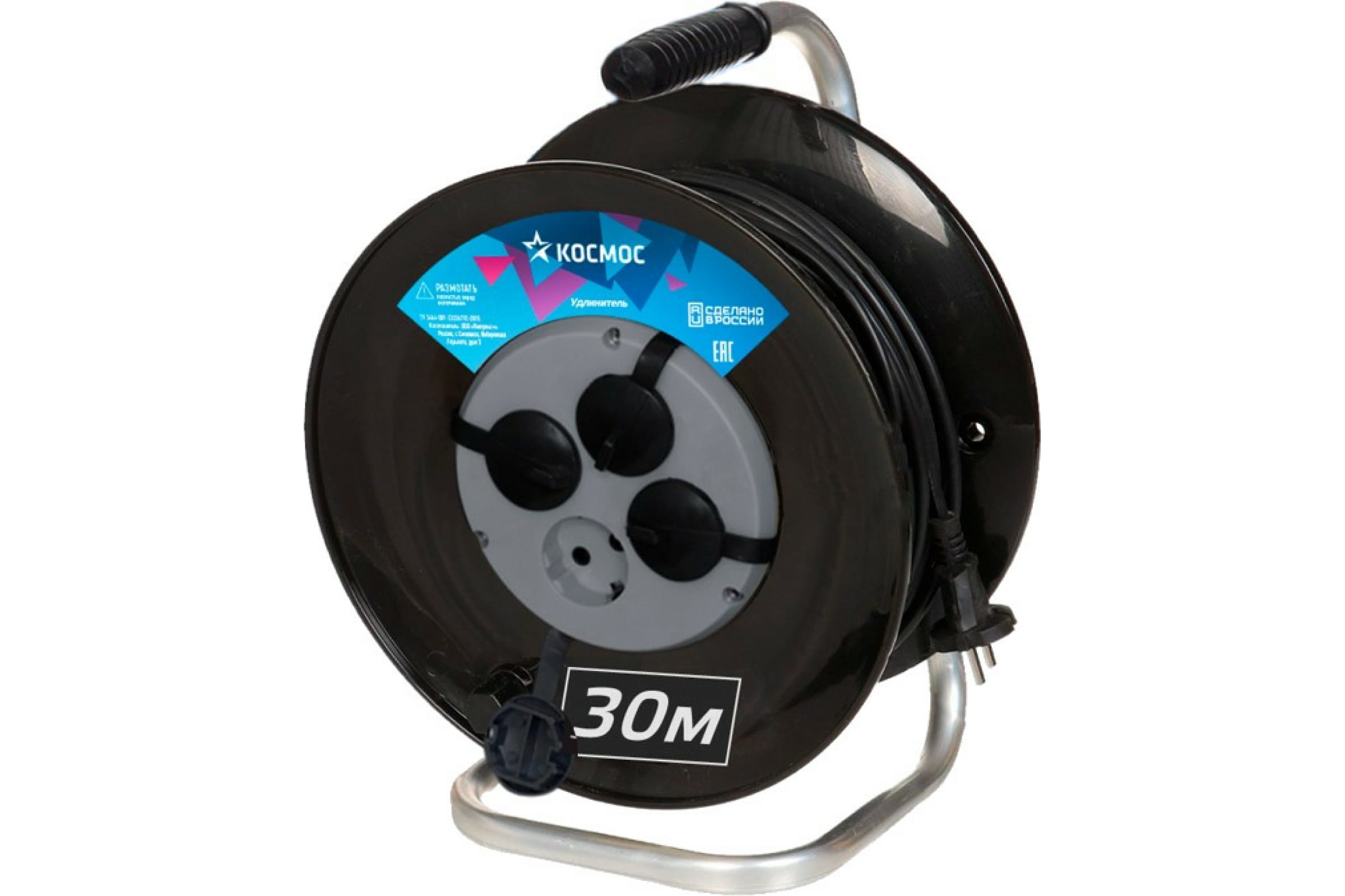 

Удлинитель на катушке Космос ПВС, 4-розетки, 30м, черный (YKKsm30m-4g-Z(16A)IP), ПВС