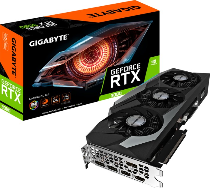 Видеокарта GIGABYTE NVIDIA GeForce RTX 3080 GAMING OC 12G, 12Gb DDR6X, 384bit, PCI-E, 2HDMI, 3DP, Retail (GV-N3080GAMING OC-12GD LHR) (плохая упаковка)