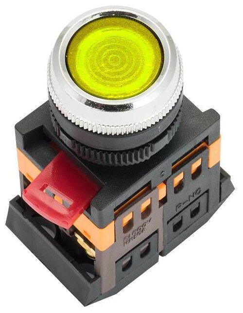 Кнопка плоская без фиксации 22 мм, 1NO 1NC, желтый, EKF PROxima ablfs-22-y (9149413)