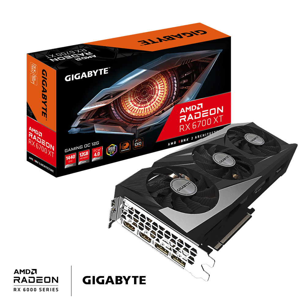 Видеокарта GIGABYTE AMD Radeon RX 6700 XT GAMING OC, 12Gb DDR6, 192bit, PCI-E, 2HDMI, 2DP, Retail (GV-R67XTGAMING OC-12GD) (Плохая упаковка)