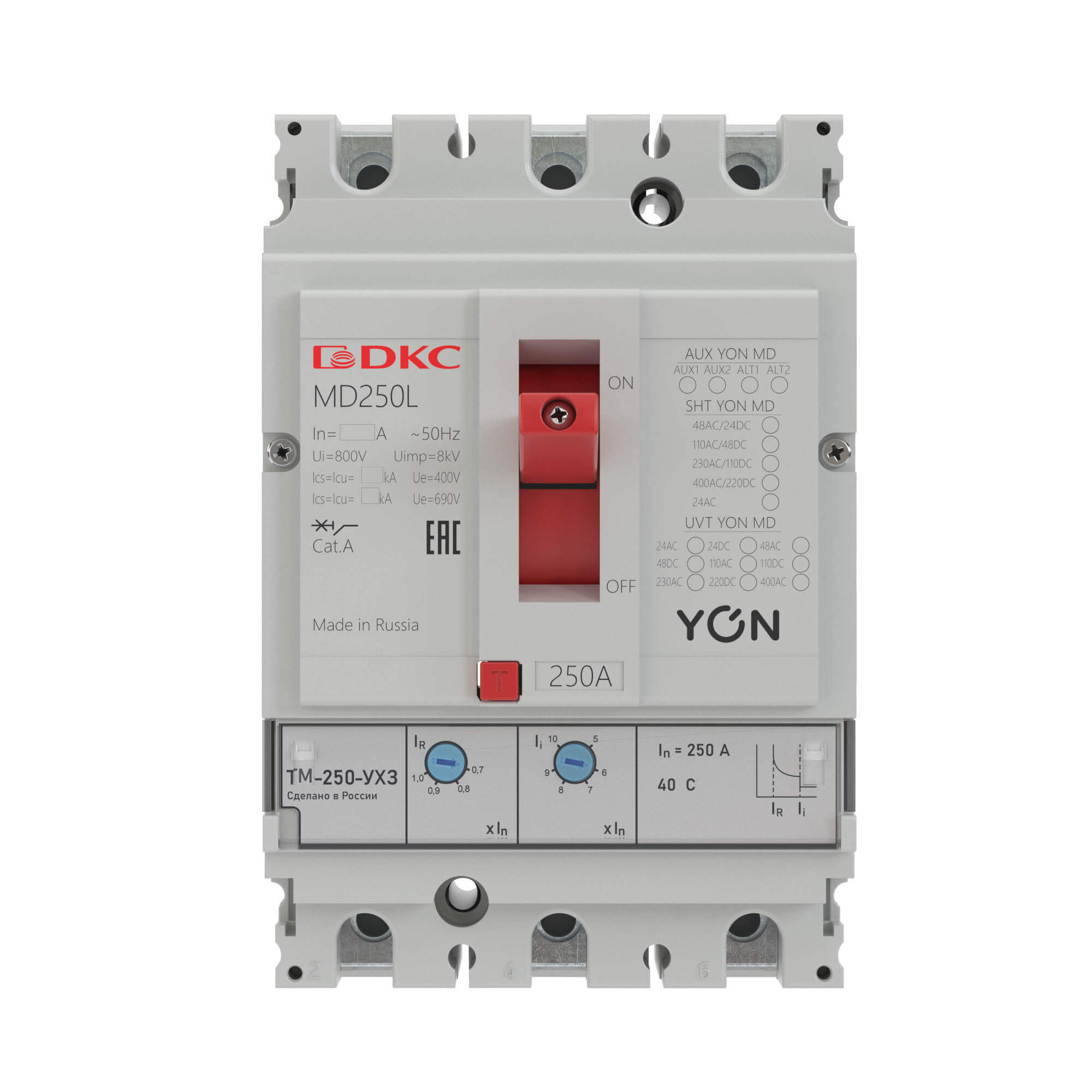 

Выключатель автоматический YON MD250N-TM200 - трехполюсный (3P/3П) 200А 10xIn 40кА (MD250N-TM200), MD250N-TM200