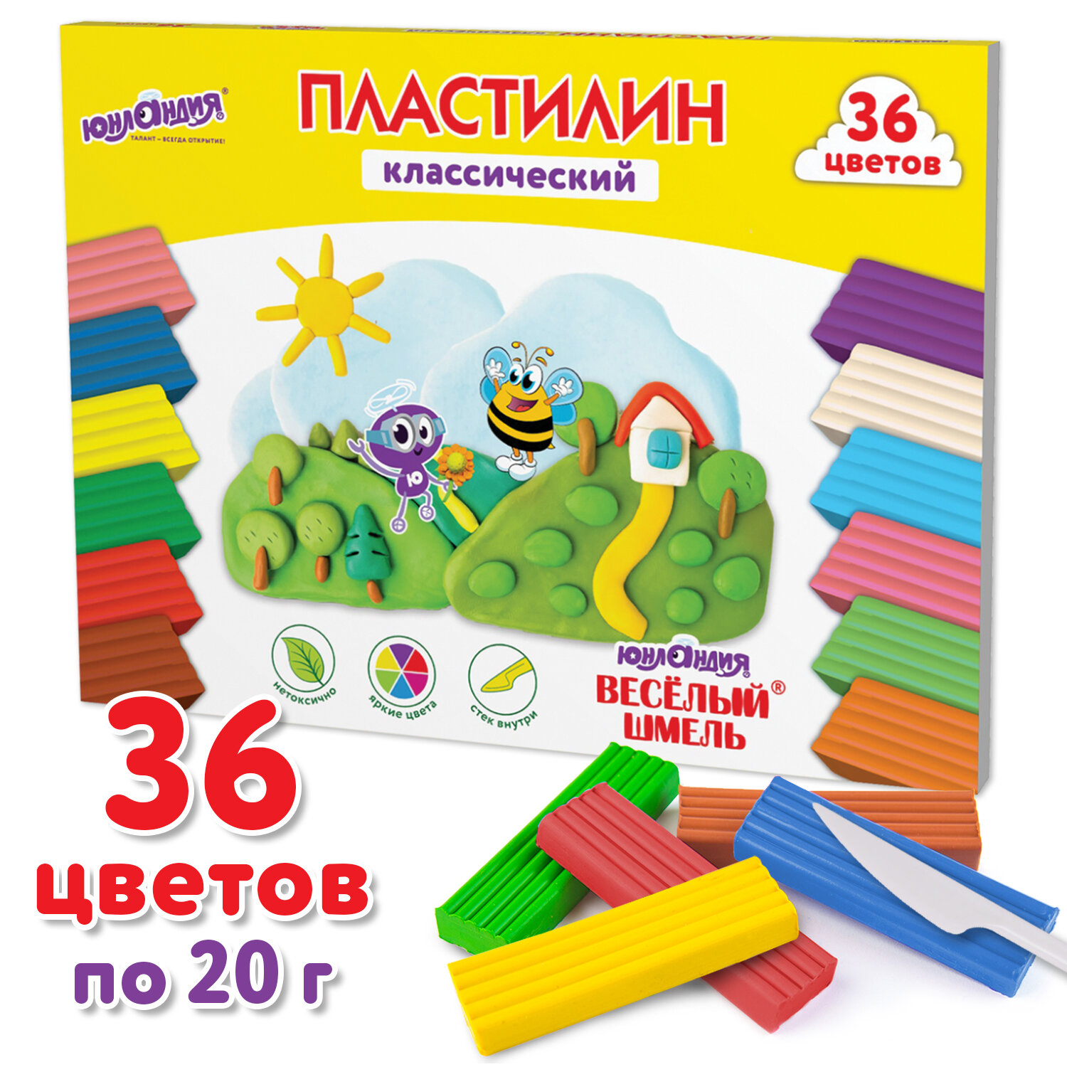 

Пластилин ЮНЛАНДИЯ ВЕСЁЛЫЙ ШМЕЛЬ, 36 цветов, 720 г (106434), ВЕСЁЛЫЙ ШМЕЛЬ