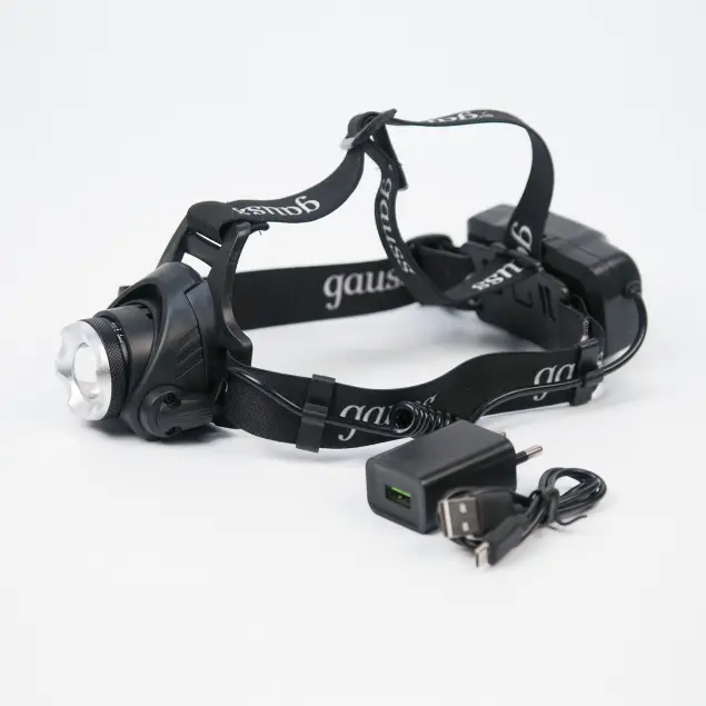 

Фонарь налобный Gauss (GFL407) 450 лм 5Вт 2400mAh, фокус луча, 3 режима, Черный