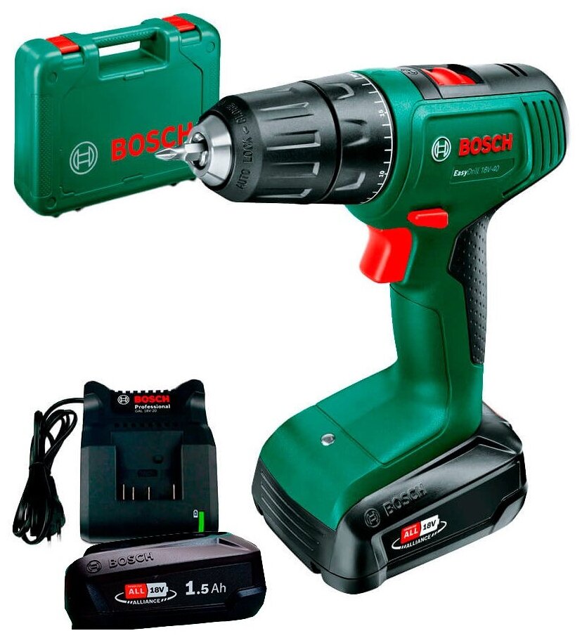 Дрель-шуруповерт Bosch EasyDrill 18V-40 аккумуляторный 32 Нм 1630 обмин 18V 15 Ач Li-Ion два акб быстрозажимной патрон кейс 13кг 06039D8002 11500₽